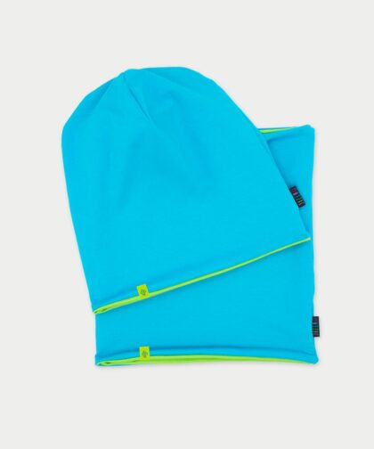 Beanie Mütze & Loop Set - aqua blue & lime