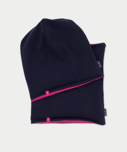 Beanie Mütze & Loop Set - denim blue & hot pink